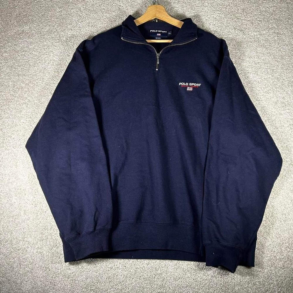 Vintage Polo Sport Navy blue embroidered preppy 1/4 zip sweatshirt Size XL